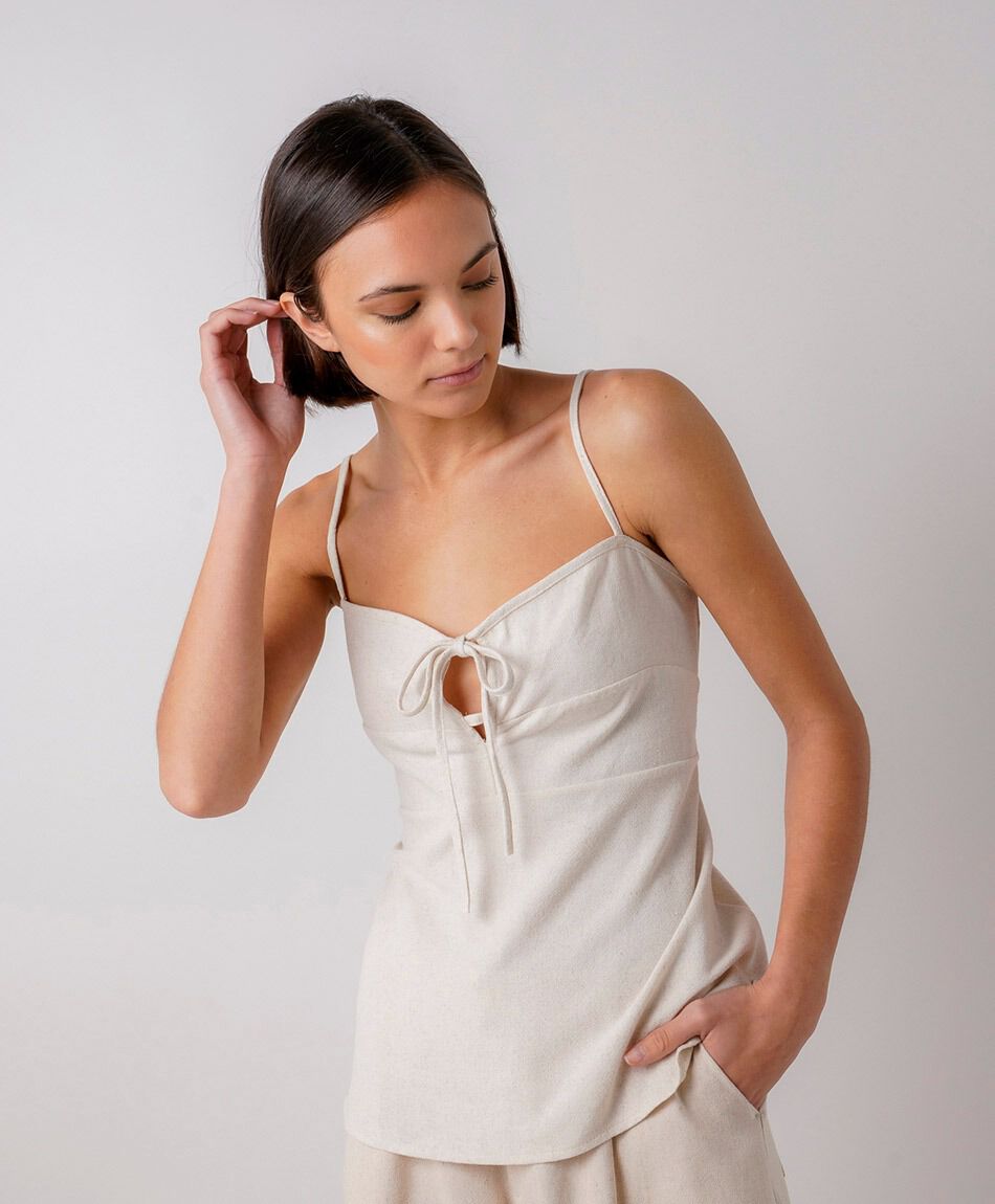 Camisa mujer lazo frontal lino