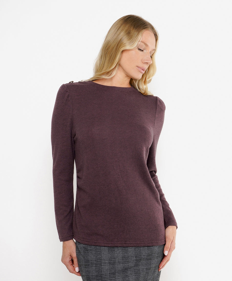 Polera mujer lanosa botones morada