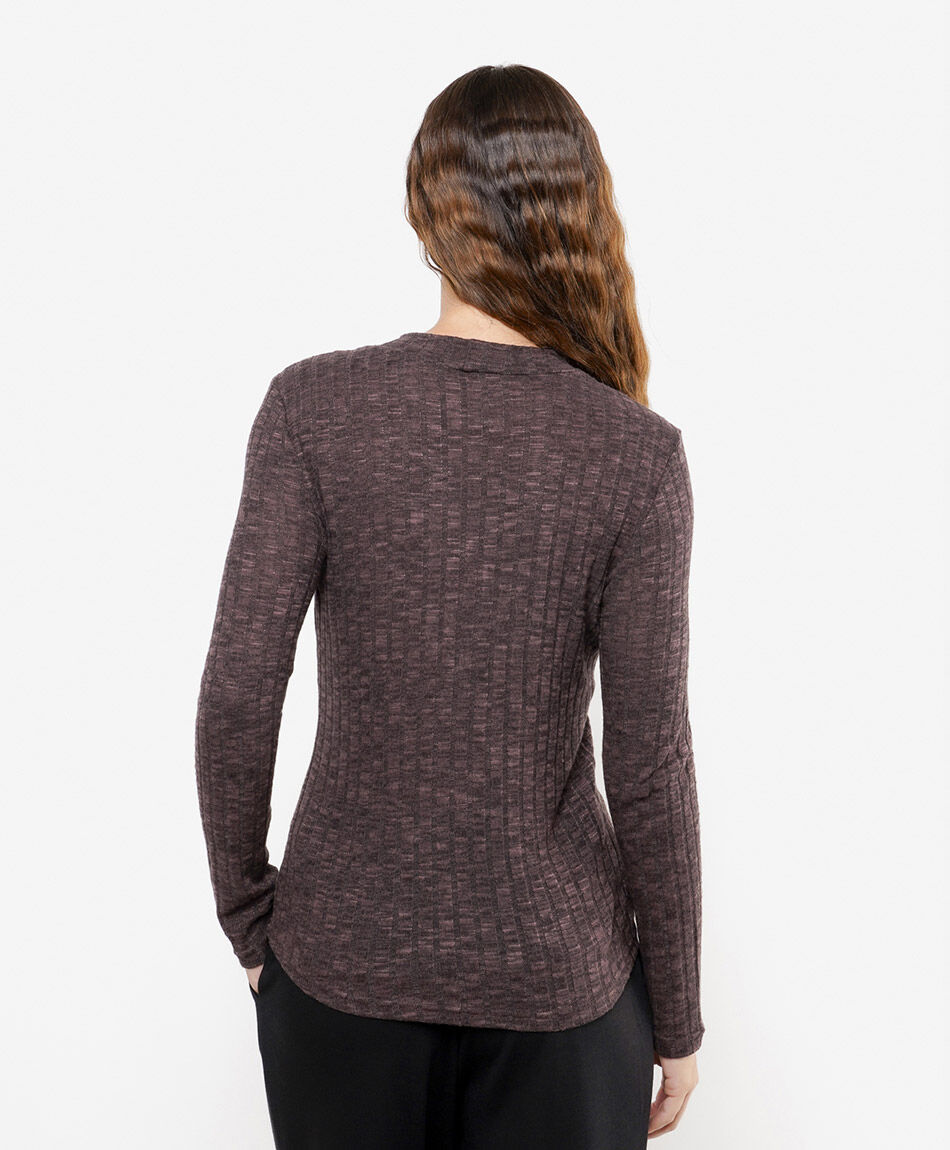 Remera mujer acanalada melange caf&eacute;