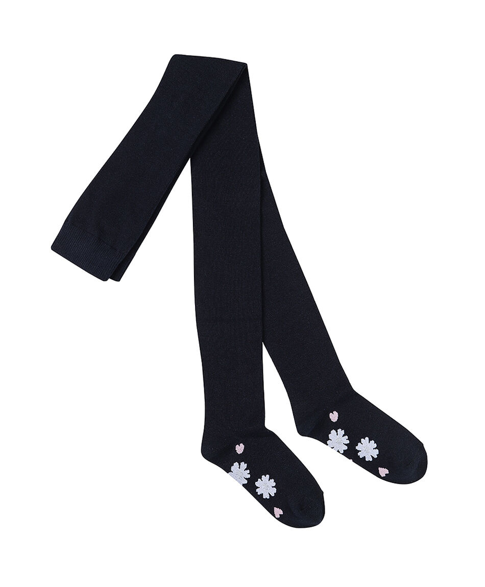 Panty escolar ni&ntilde;a dise&ntilde;o flores blancas