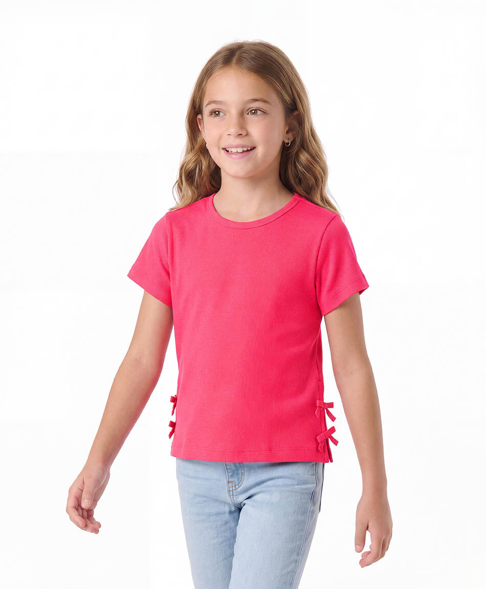 Remera ni&ntilde;a doble lazos fucsia