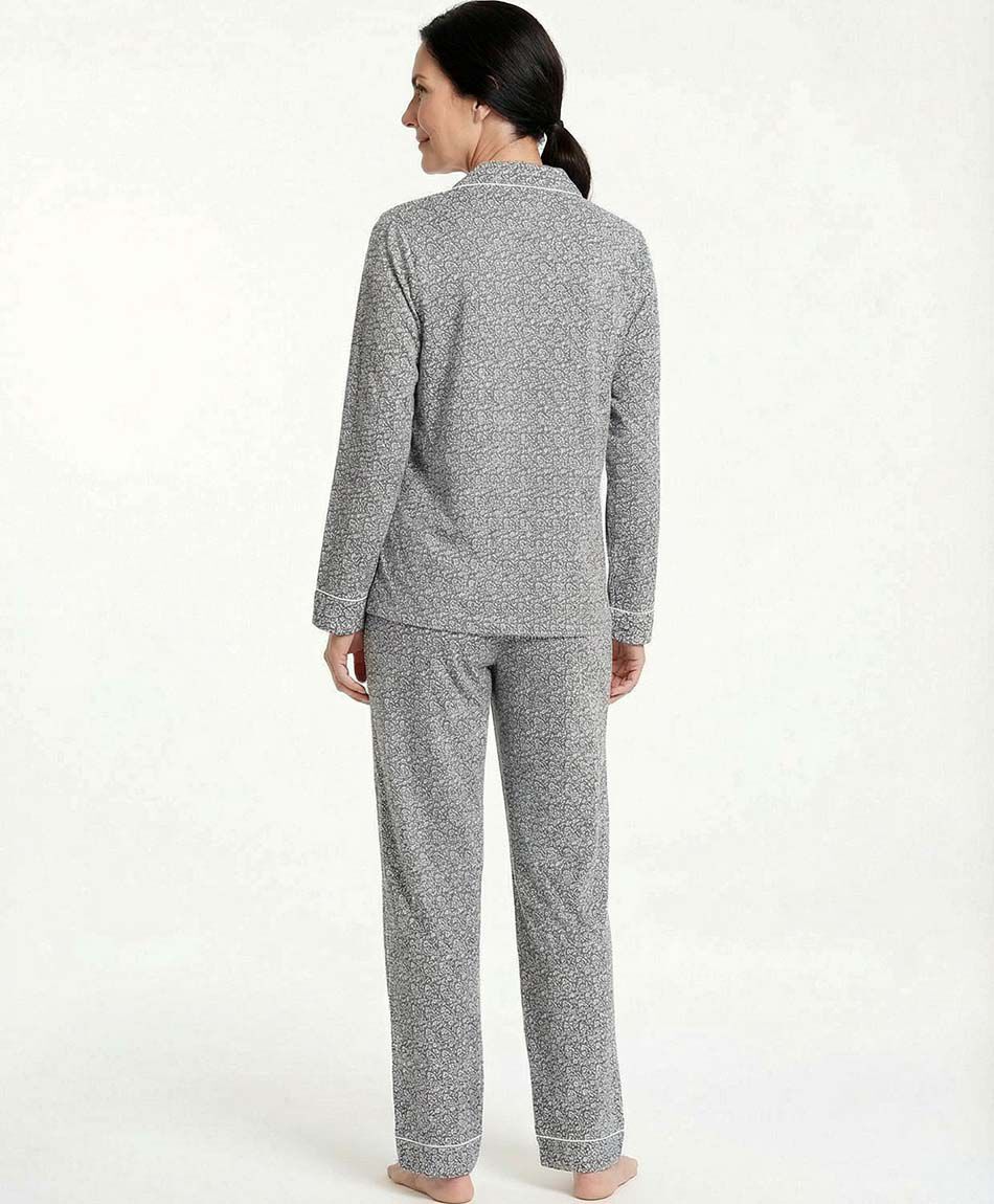 Pijama mujer camisero flores black and white