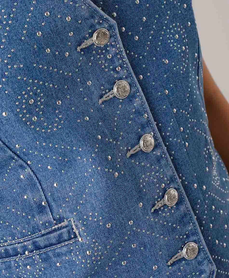 Chaleco mujer denim brillos