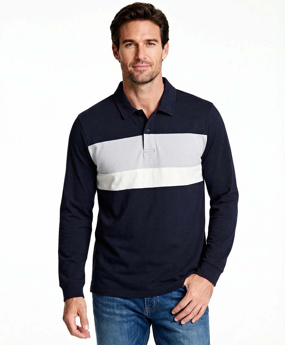 Remera hombre manga larga cuello polo navy