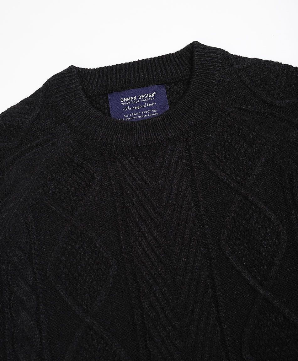 Sweater hombre cuello redondo trenzado negro