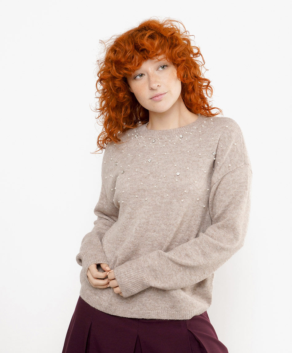 Sweater mujer perlas bordadas