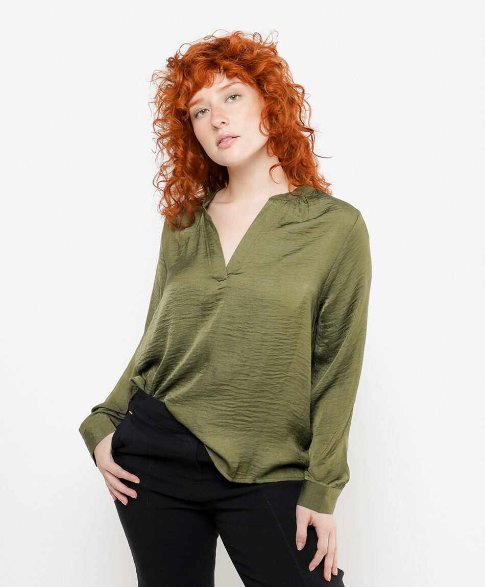 Camisa mujer satinada verde