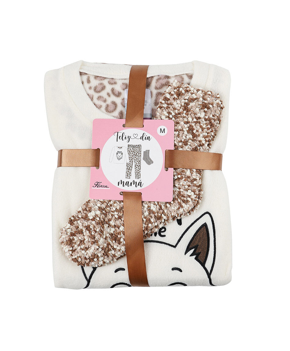 Pack pijama + calcetines mujer polar cat