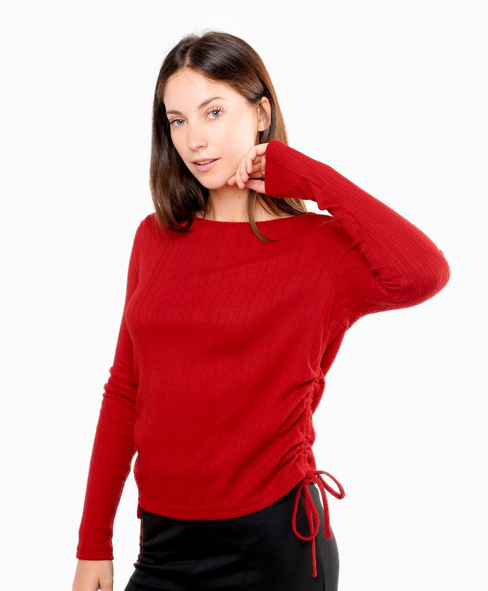 Remera mujer lisa amarre rojo