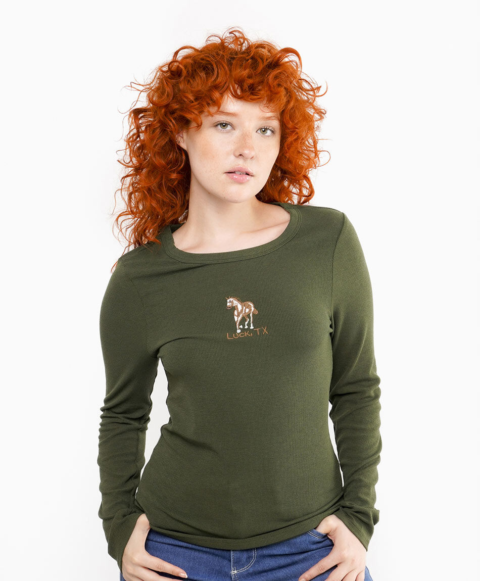 Remera mujer caballo bordado