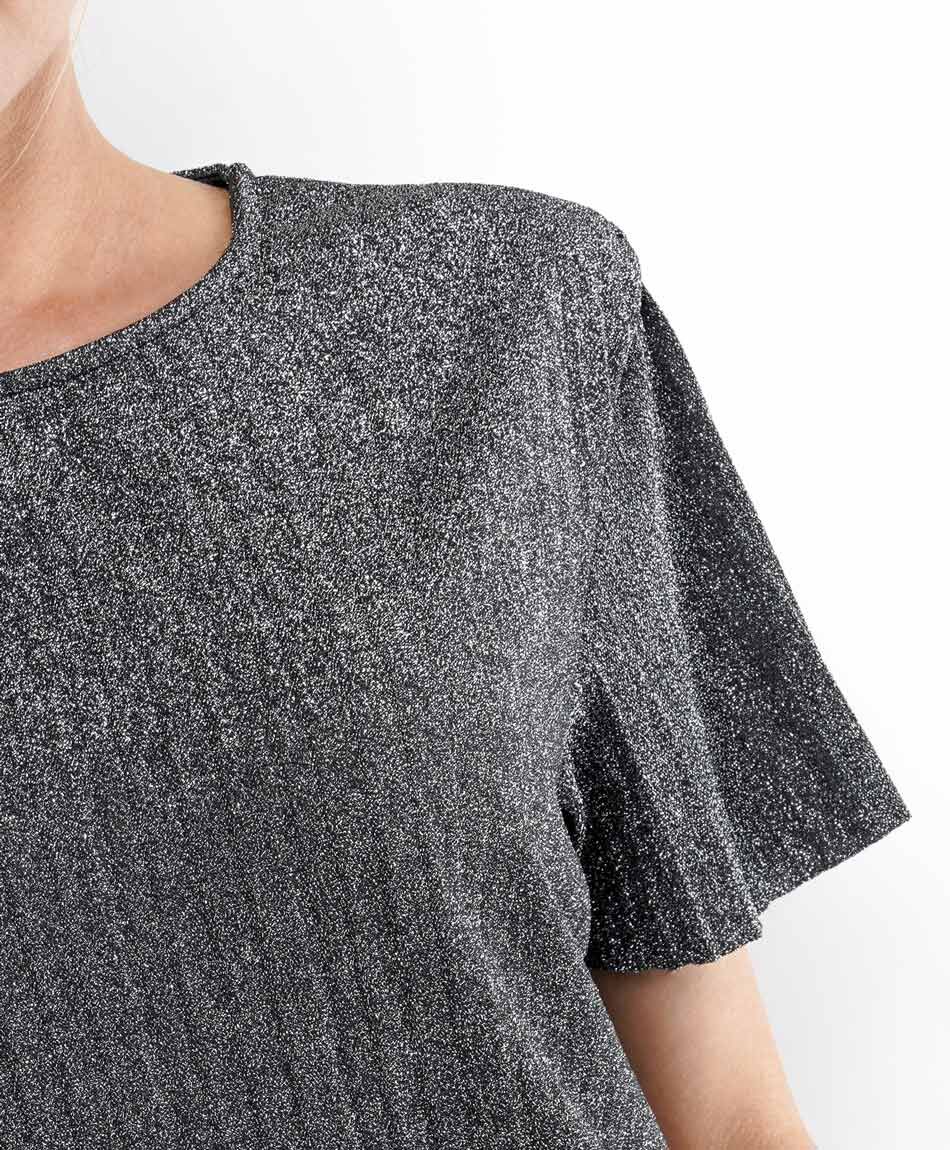 Remera mujer plisada plata