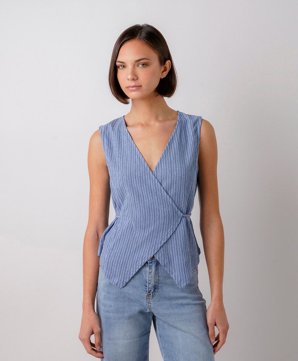Camisa mujer listas azul cruzada