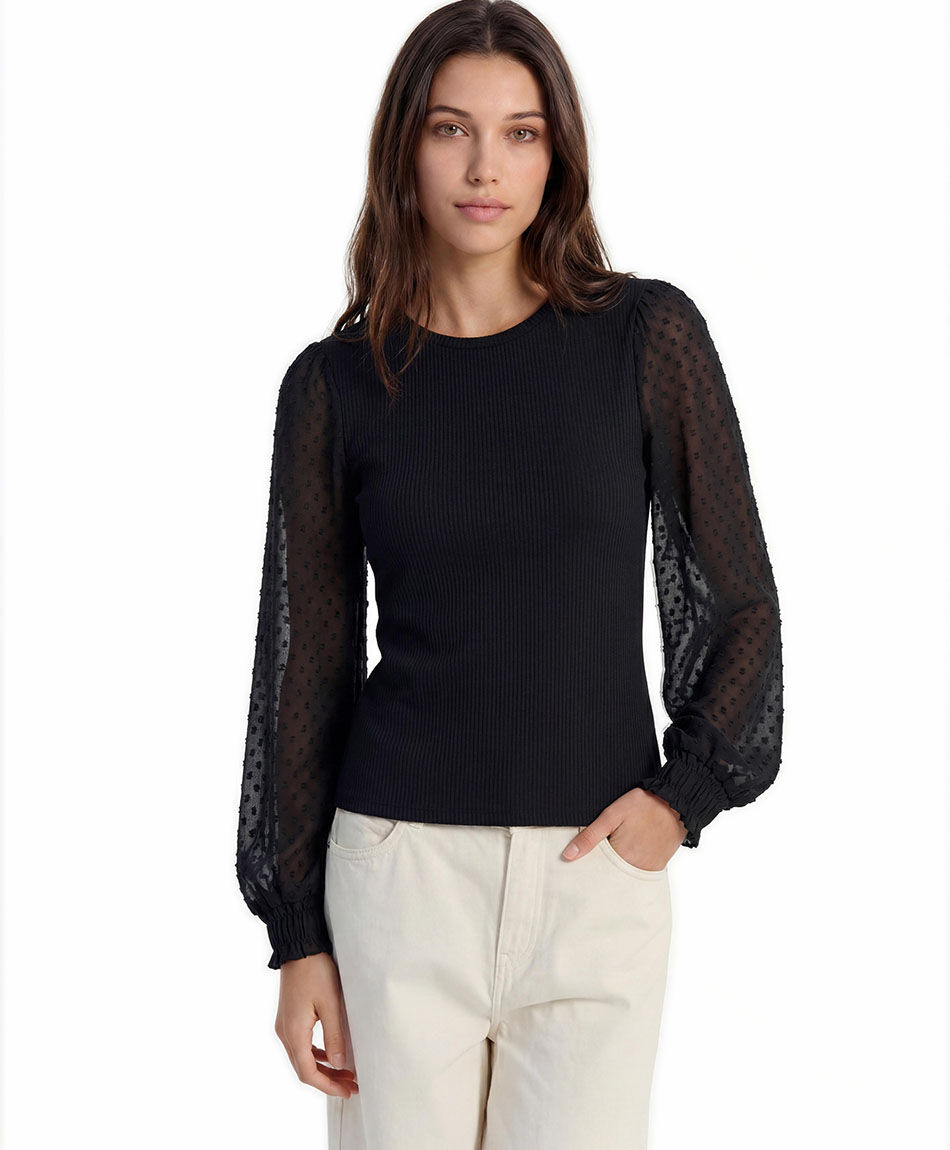 Remera mujer mangas semitransparentes