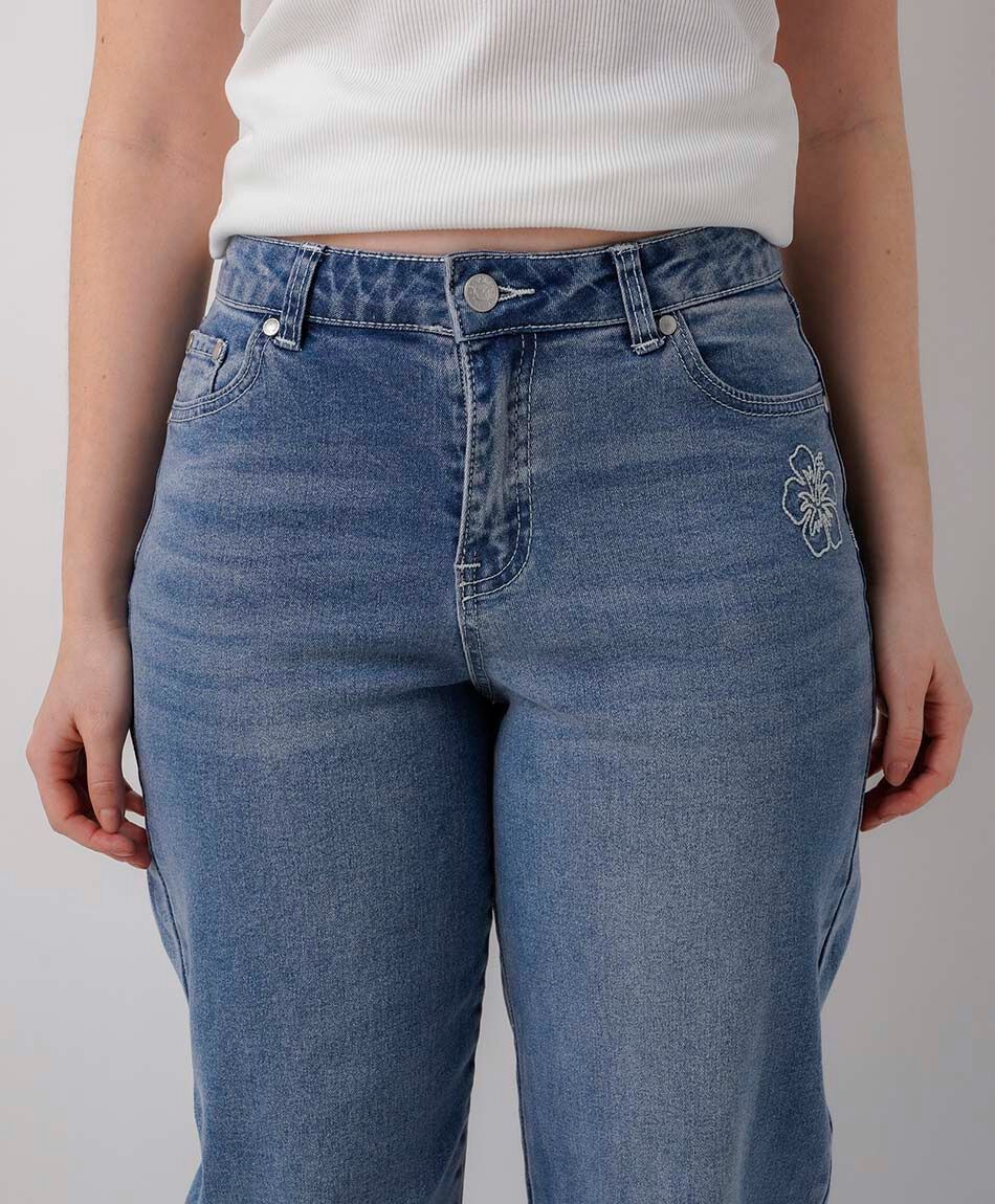 Jeans mujer straight orqu&iacute;dea bordada