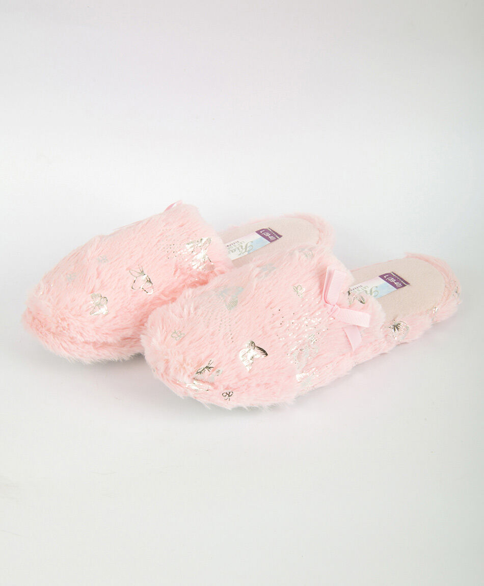 Pantufla mujer brillos mariposas rosada