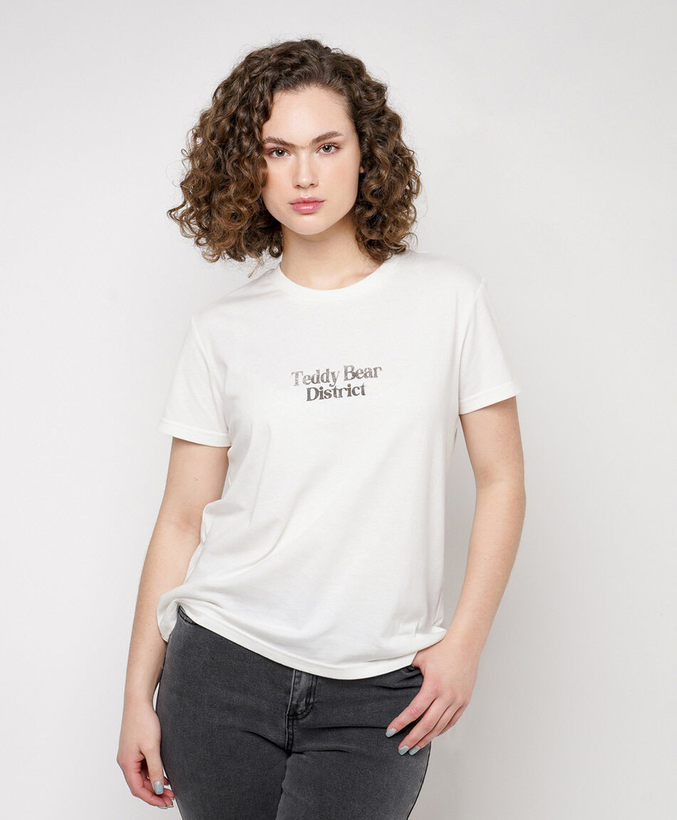 Remera mujer doble estampado teddy