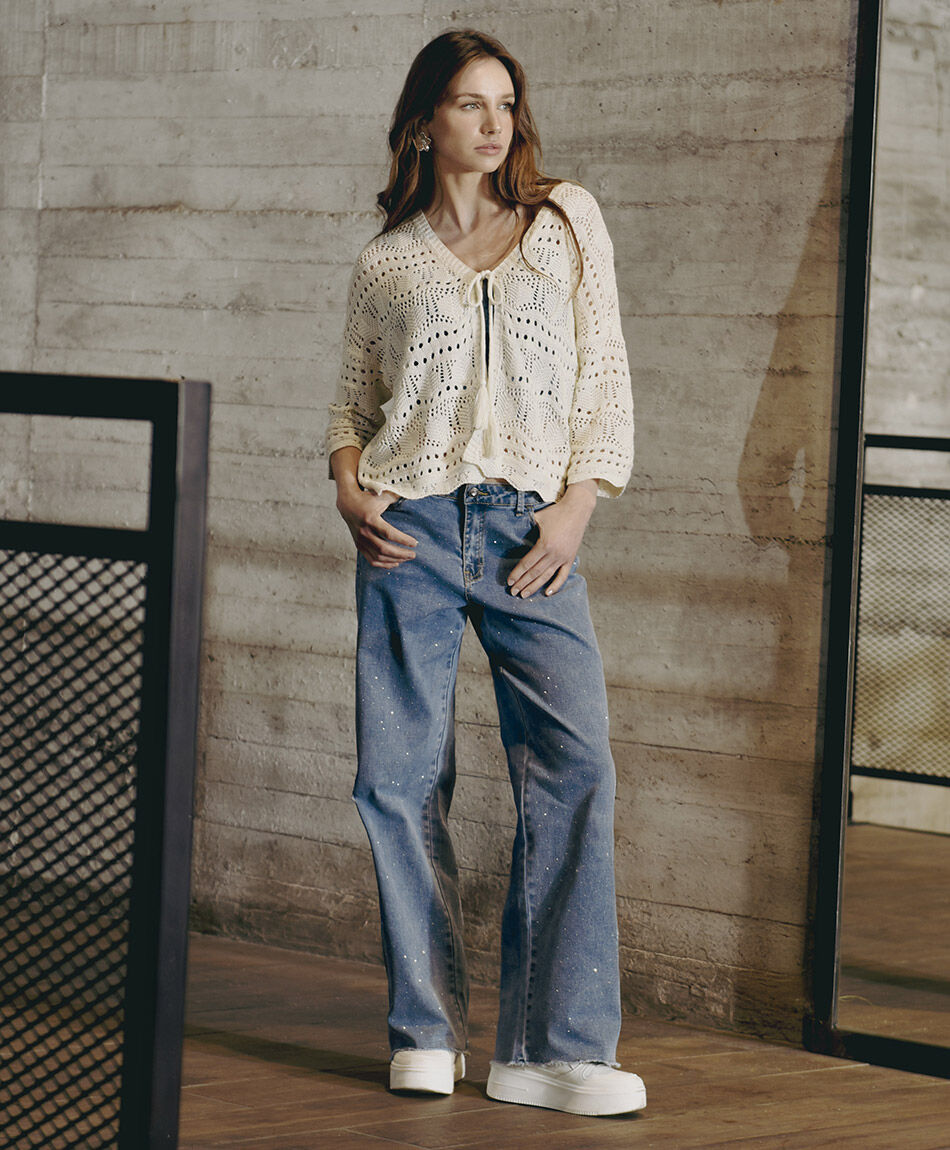 Jeans mujer wide leg brillos