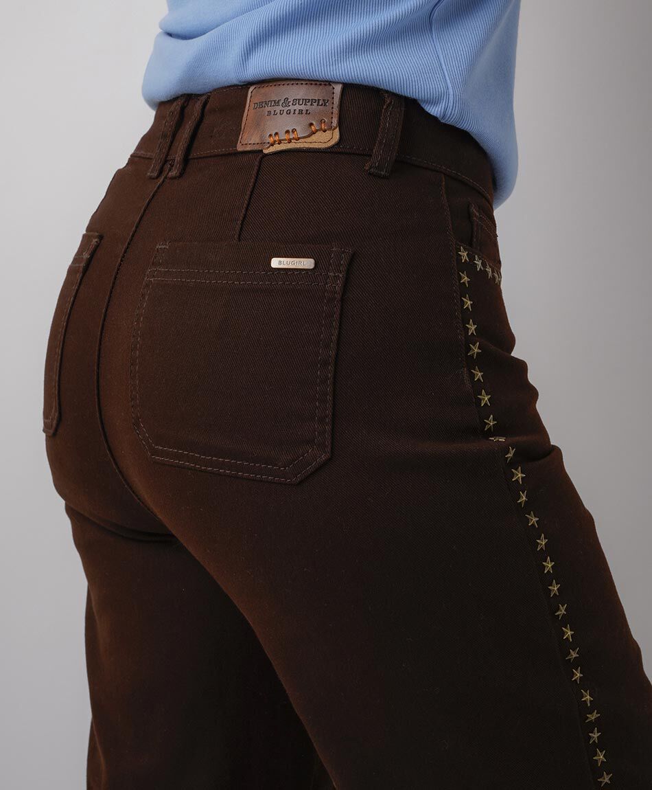 Jeans mujer straight estrellas costuras