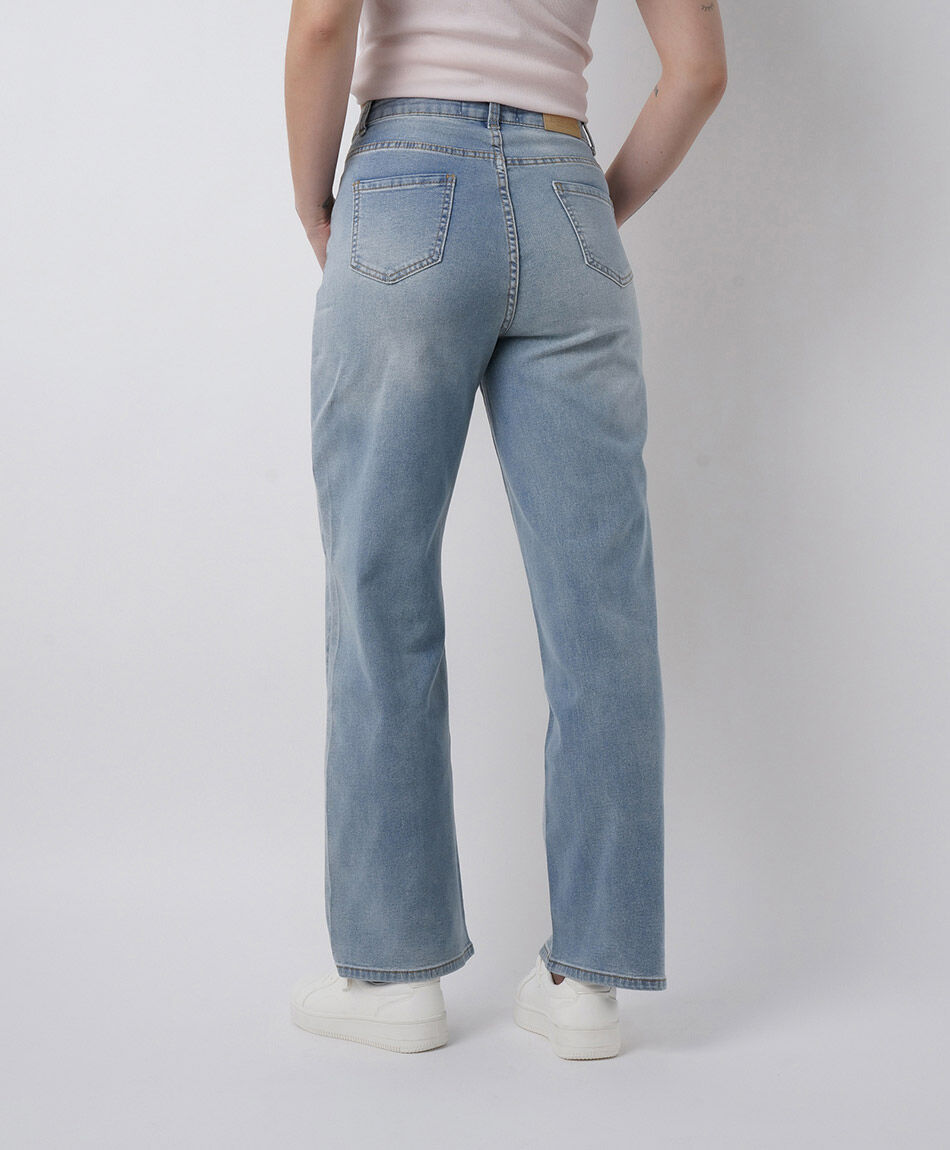 Jeans mujer straight flores brillos