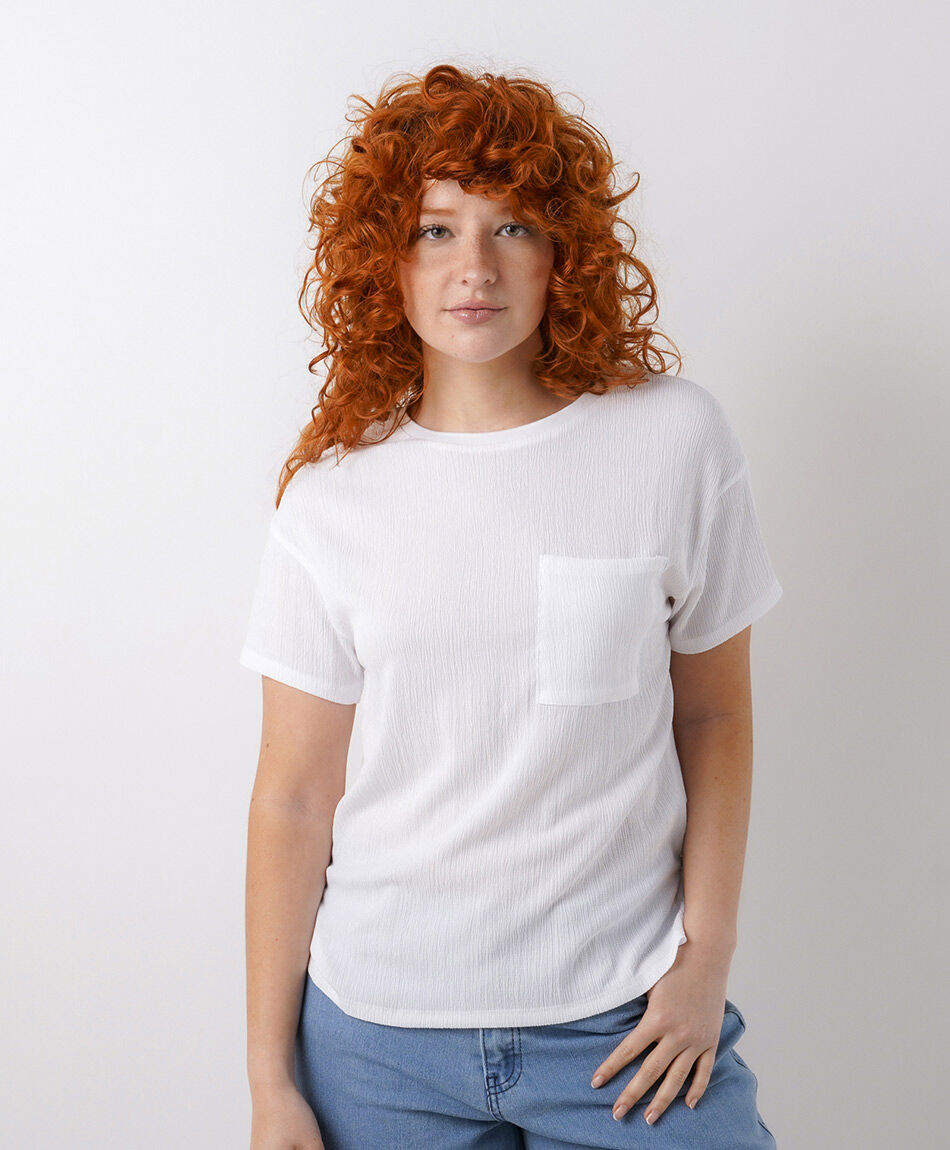 Polera mujer mix texturas bolsillo