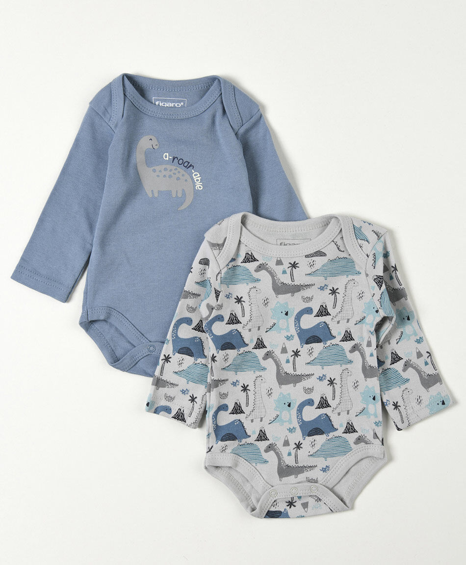 Pack 2 bodies beb&eacute; dinosaurios manga larga