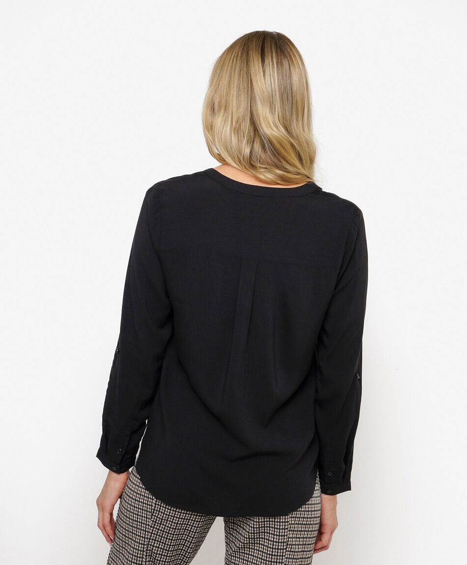 Camisa mujer cuello mao negra