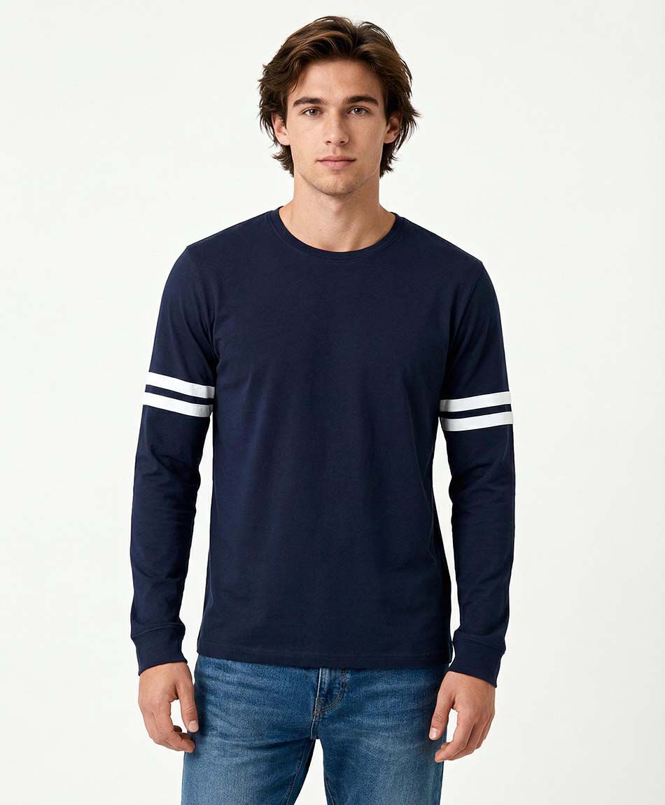 Remera hombre manga larga linea doble white