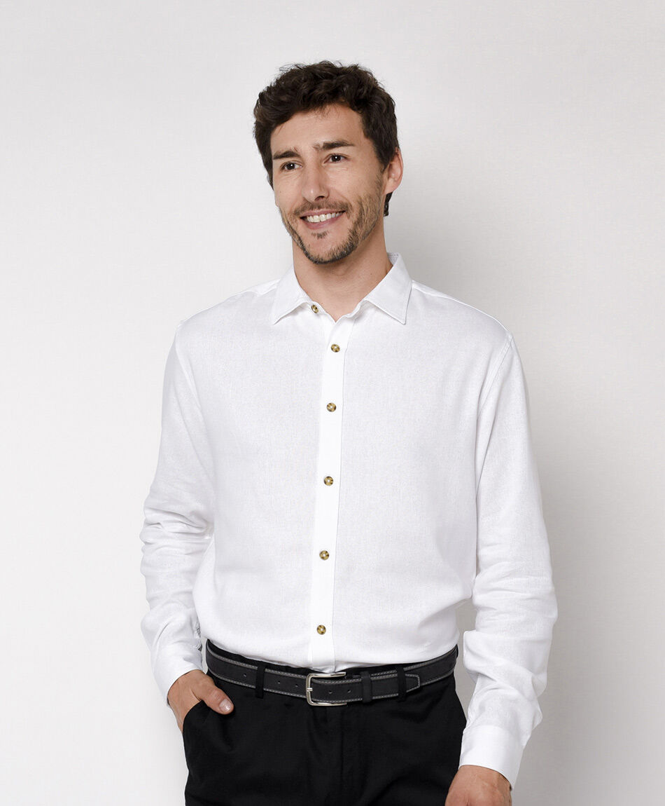 Camisa hombre lino blanca