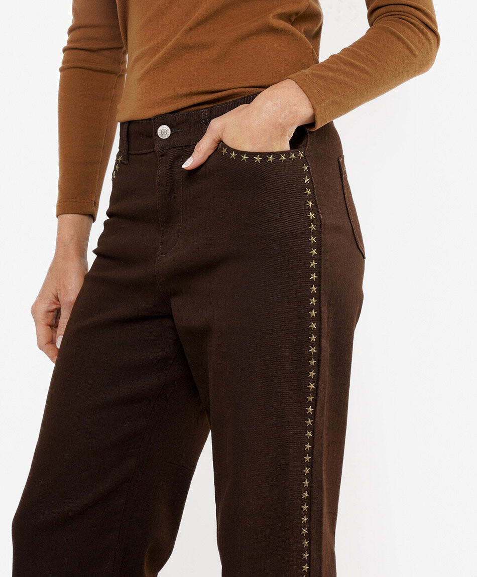 Jeans mujer straight estrellas costuras