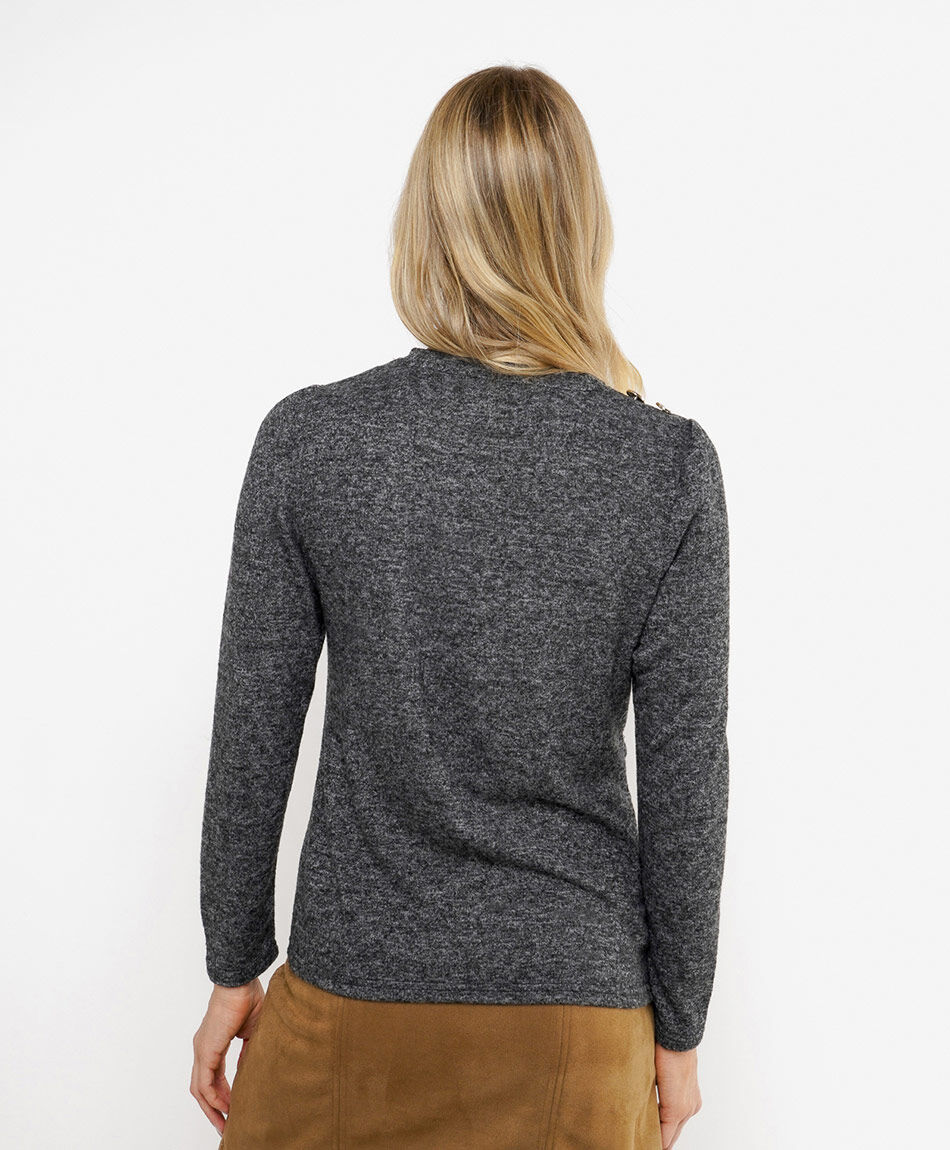 Polera mujer lanosa botones gris