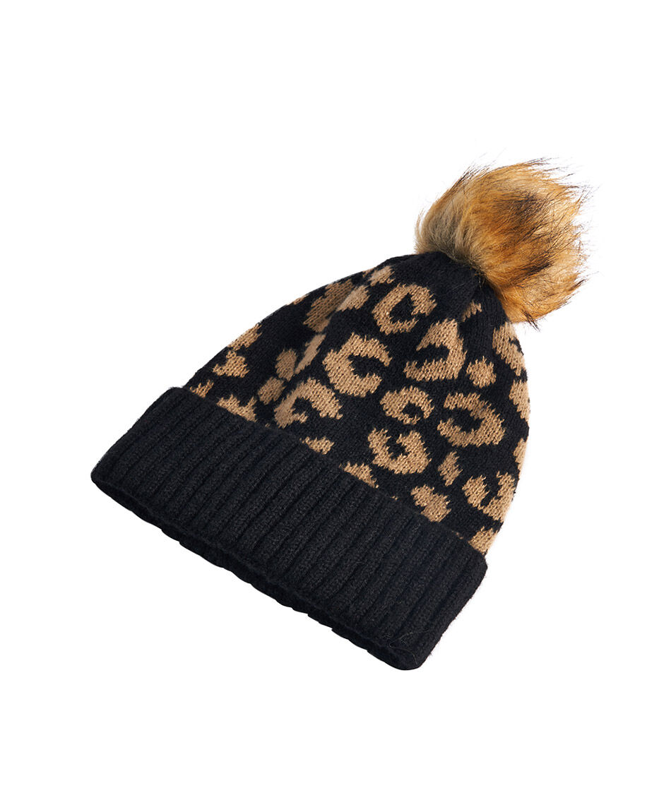 Gorro mujer animal print negro