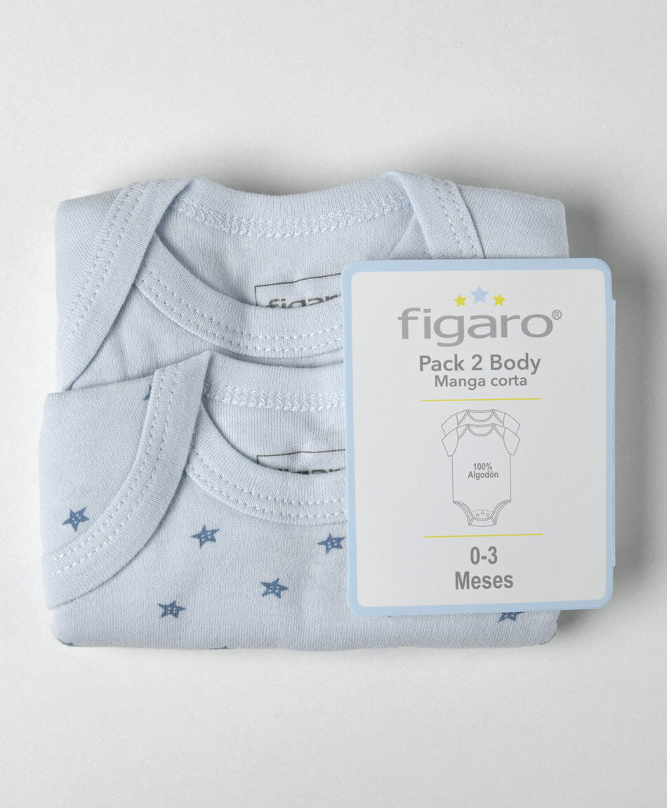 Pack 2 bodies beb&eacute; azul liso y estrellas