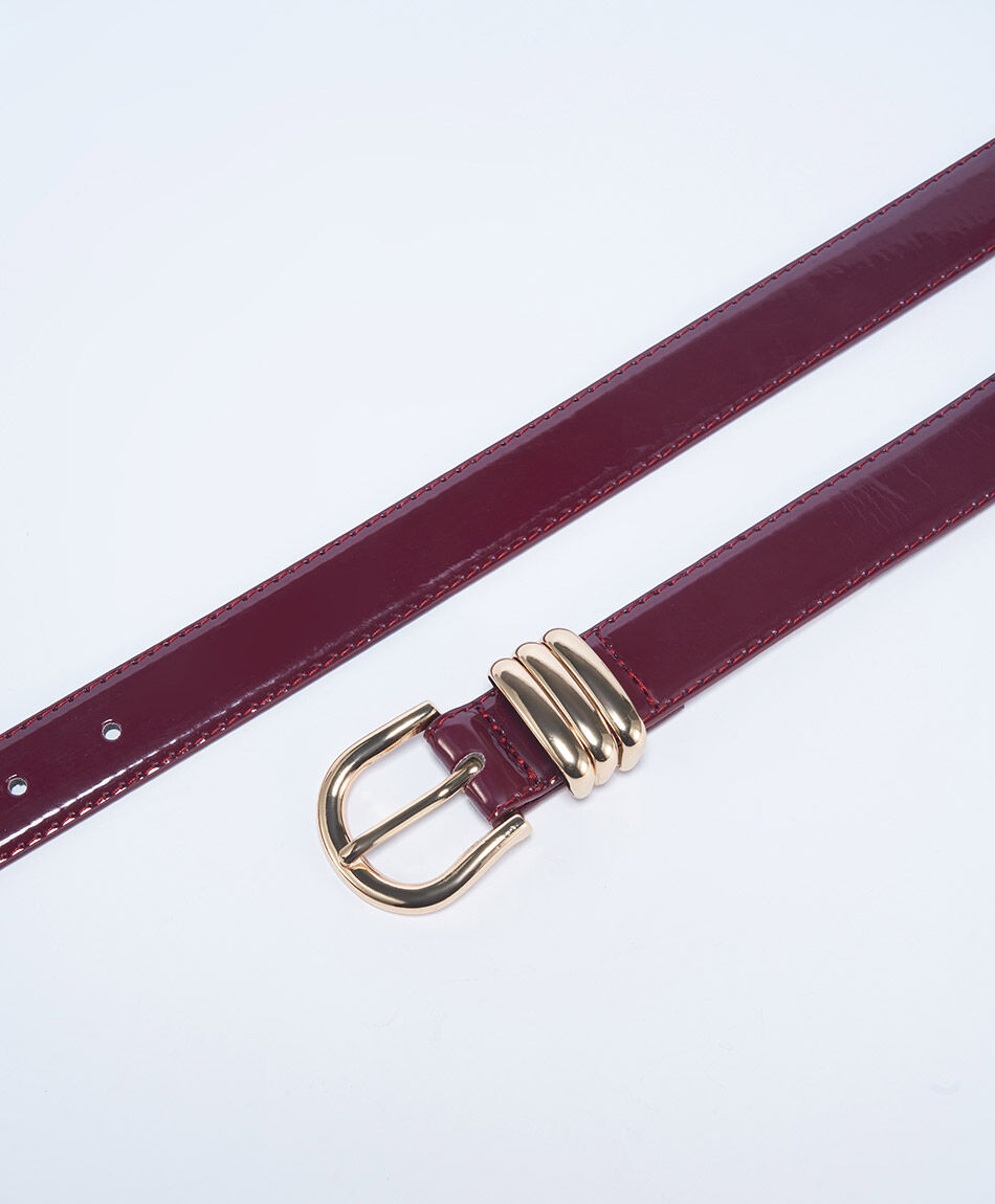 Cintur&oacute;n mujer burdeo hebilla dorada