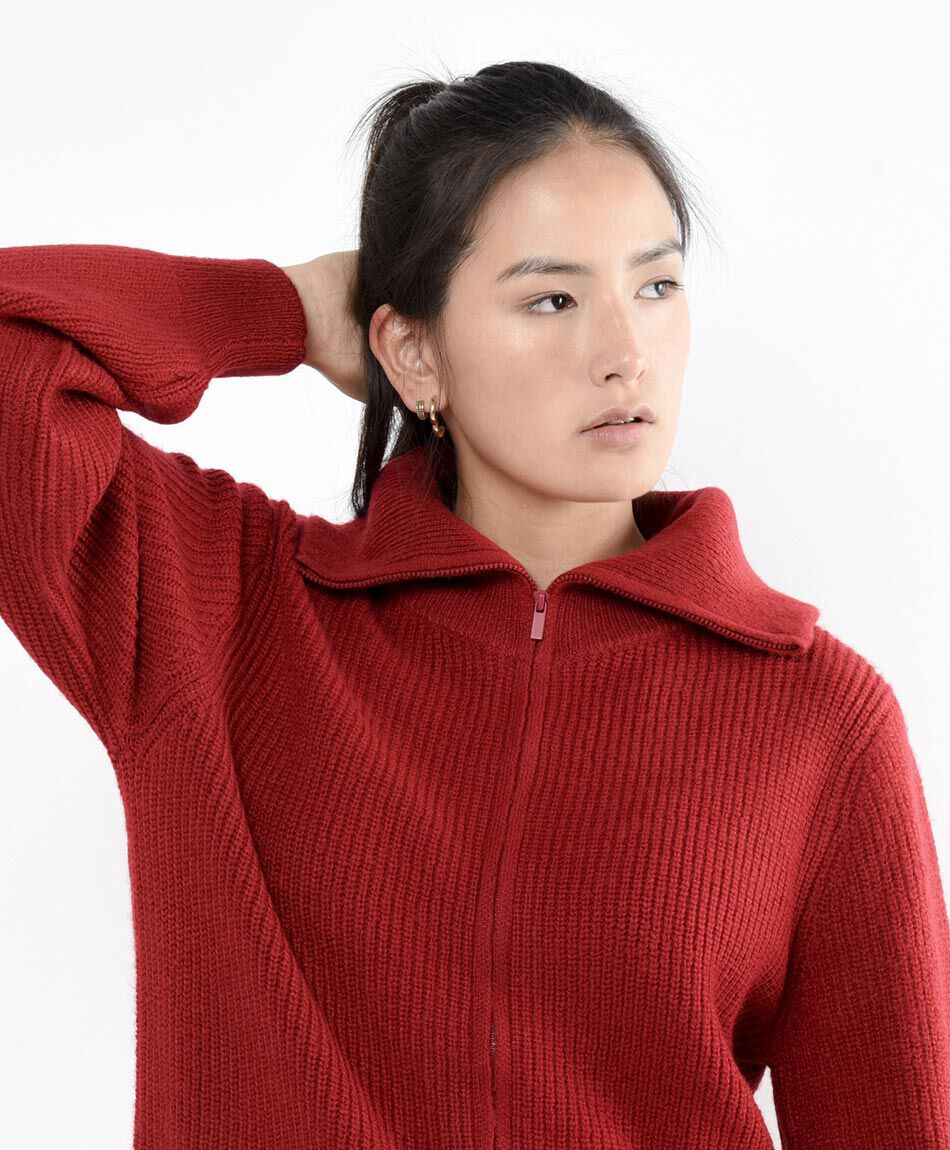 Cardigan mujer rojo cierre entero