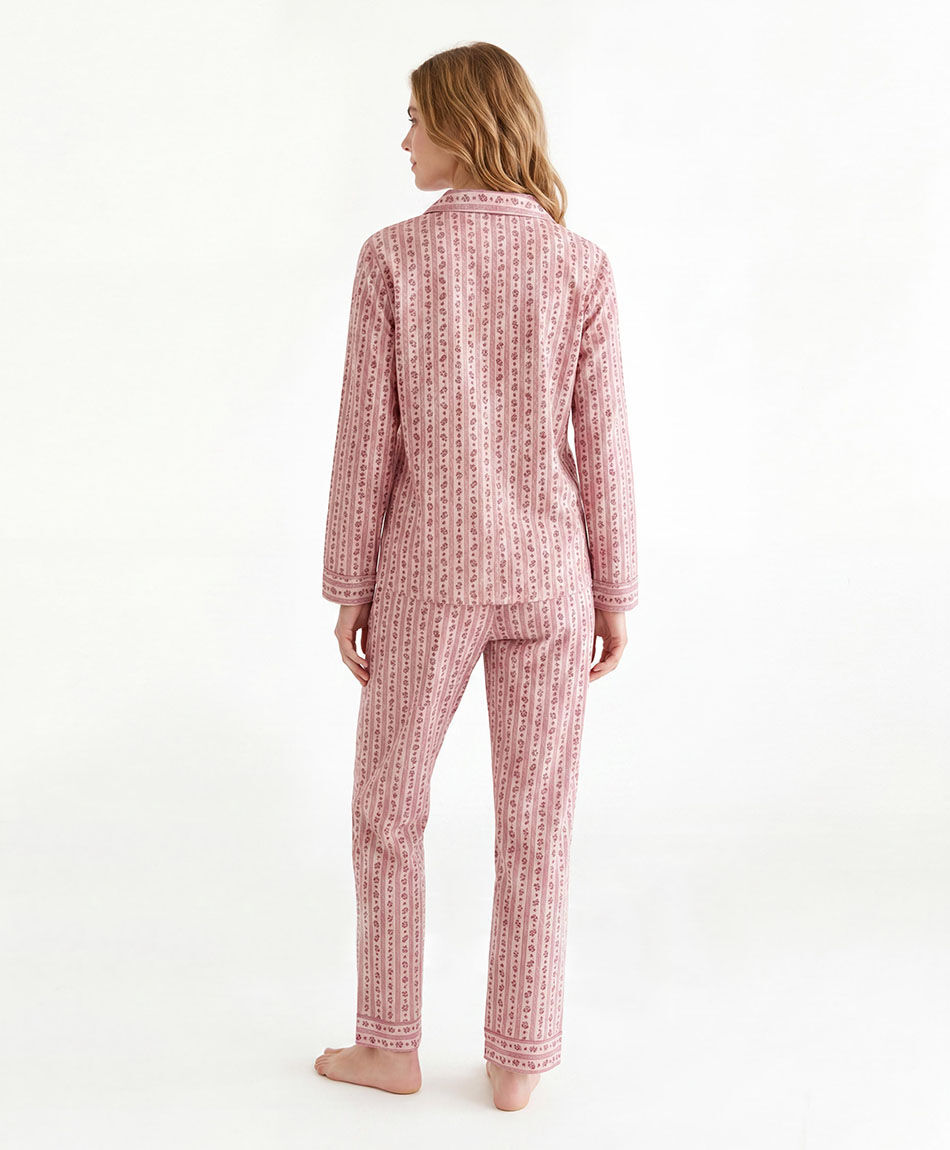Pijama mujer camisero floreado rosado