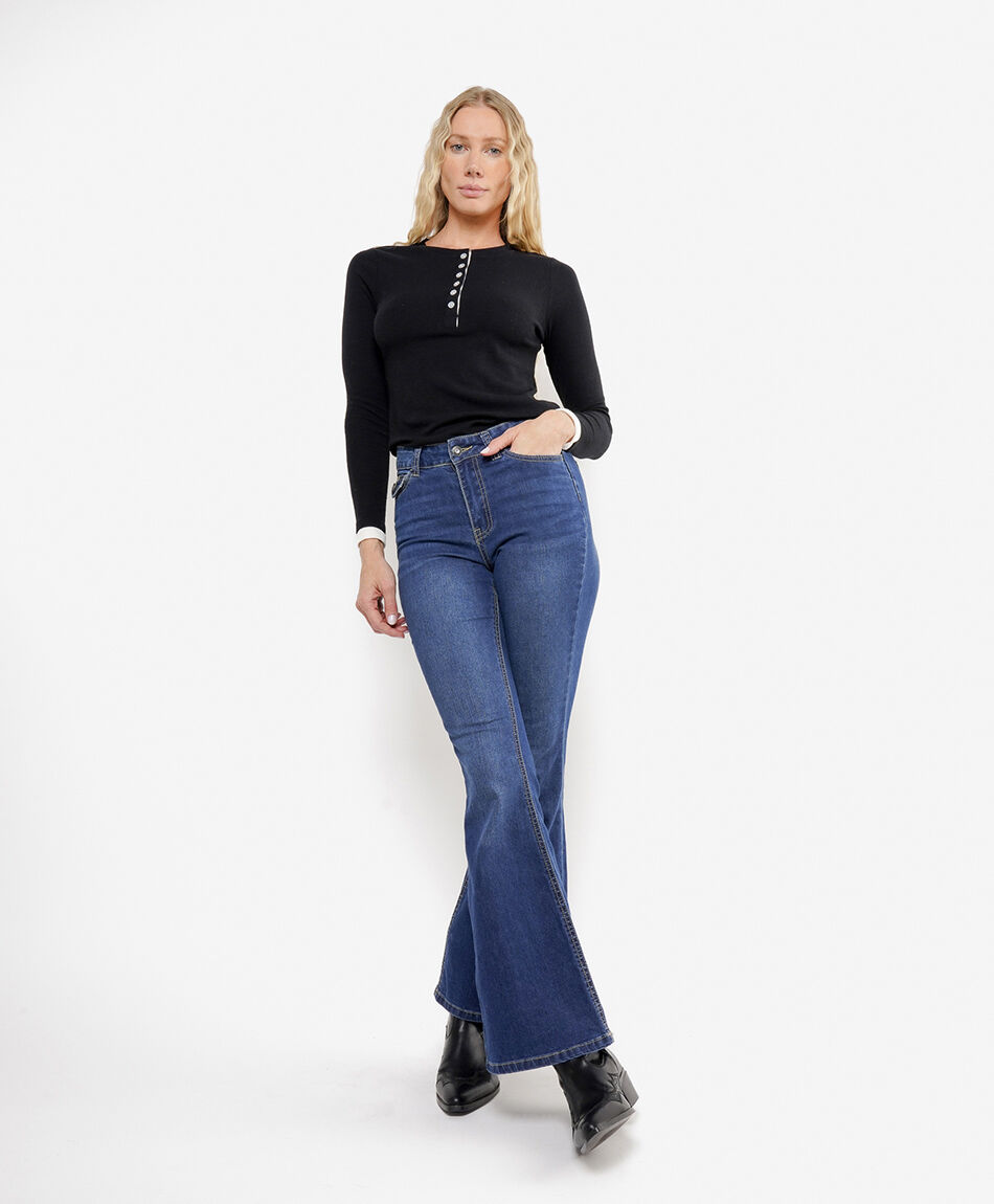 Jeans mujer flare brillos bolsillo