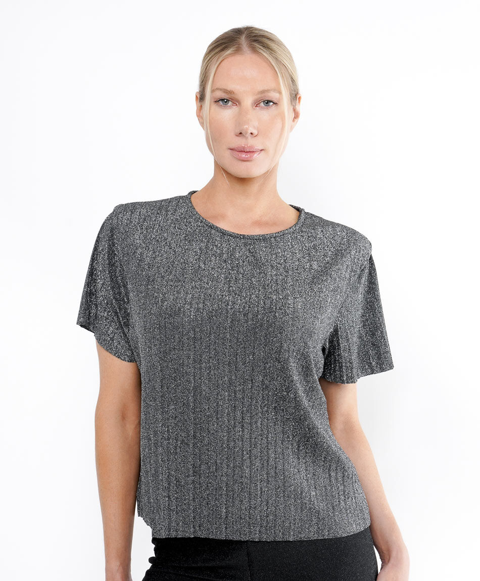 Remera mujer plisada plata