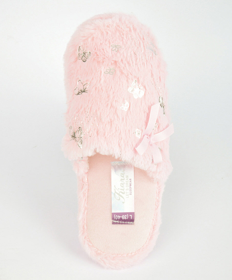 Pantufla mujer brillos mariposas rosada