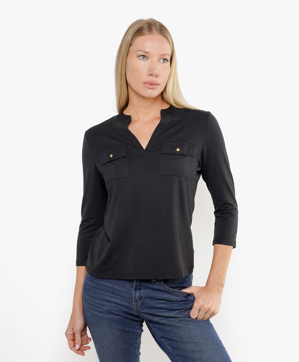 Remera mujer lisa doble bolsillo