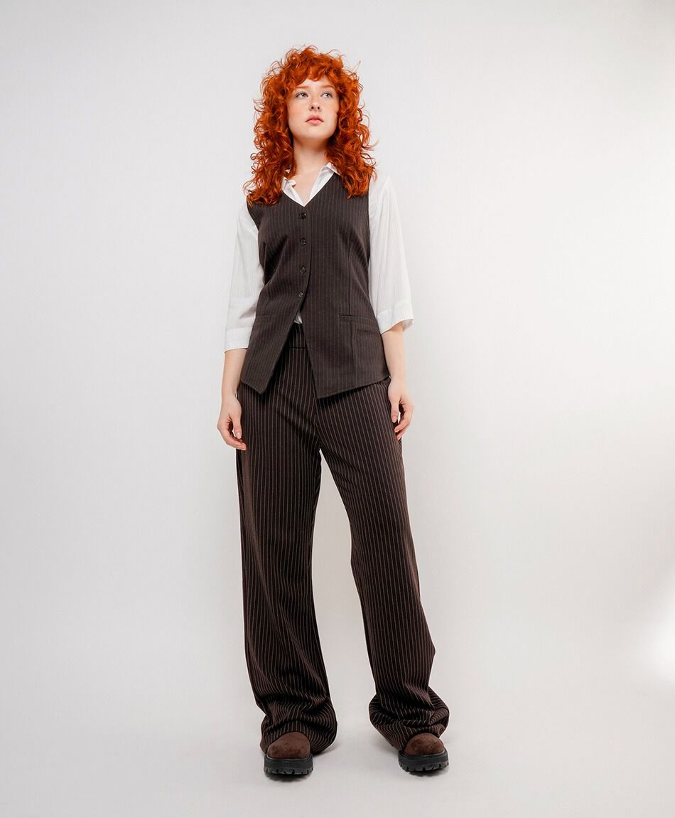 Vest mujer l&iacute;neas brown