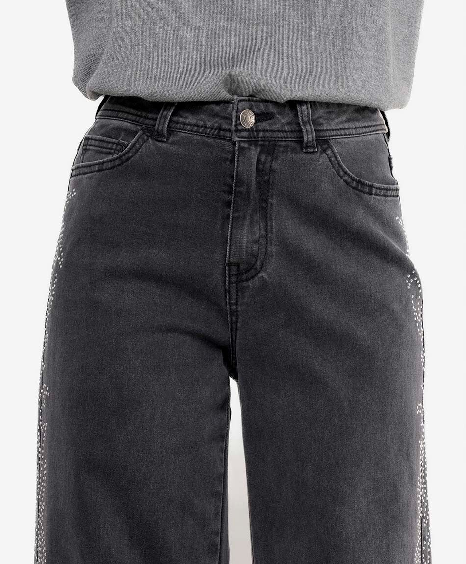 Jeans mujer dise&ntilde;o brillos wide leg