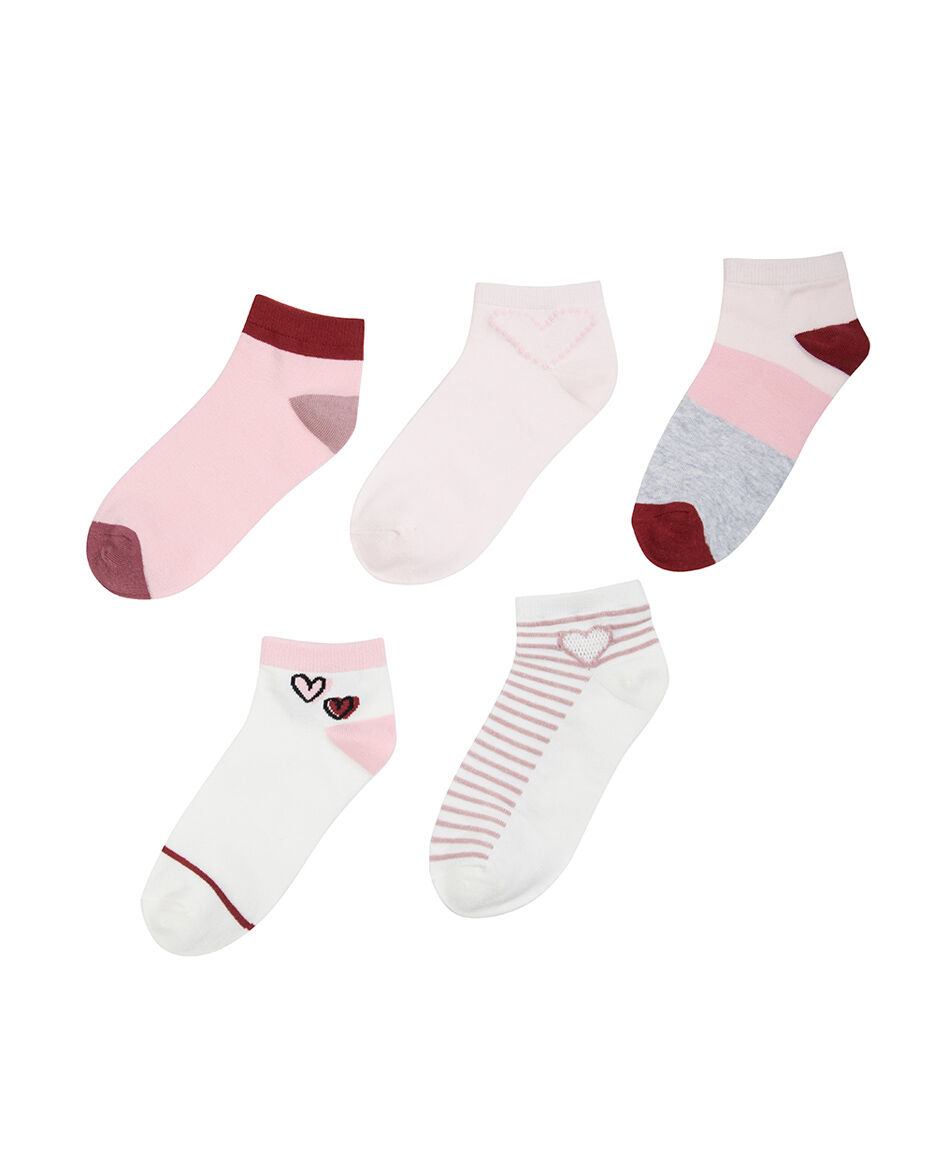Pack 5 calcetines mujer cortos lineas y corazones