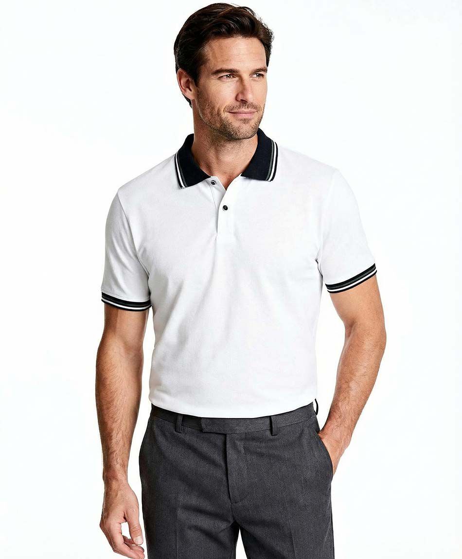 Remera hombre cuello polo blanca