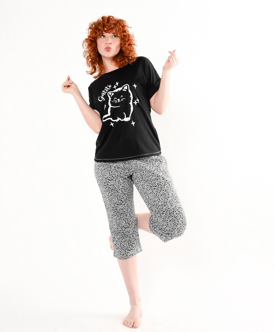 Pijama mujer gatito capri