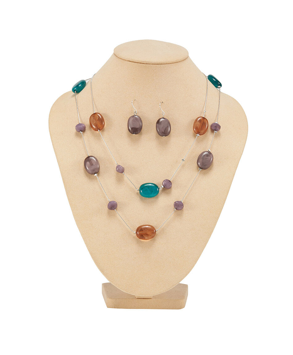 Set collar + aros mujer piedras