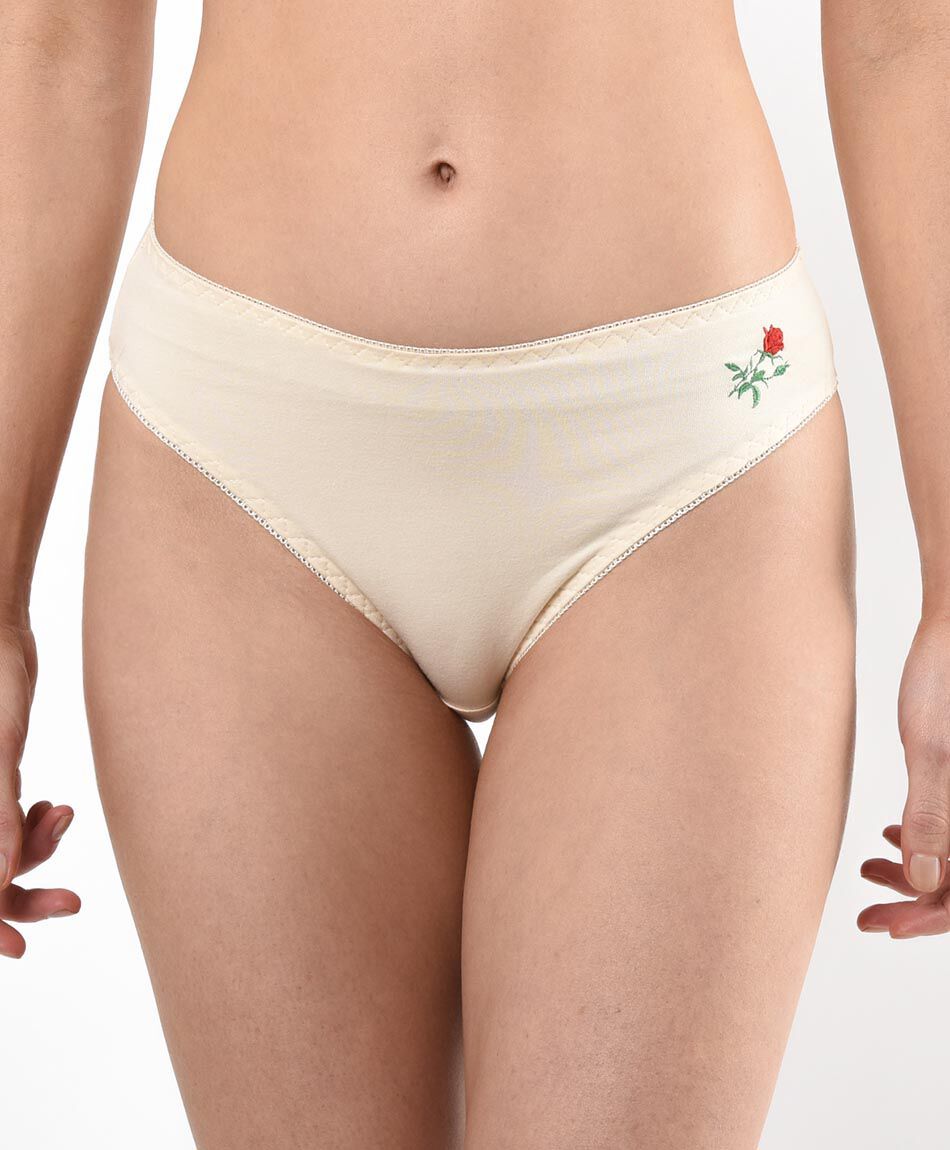 Bombacha bikini mujer liso flor bordada