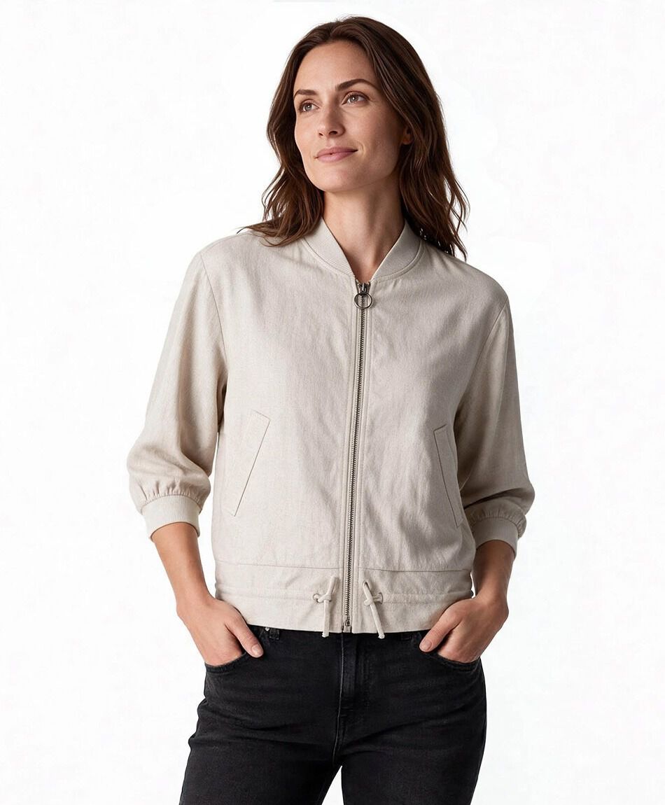 Campera mujer bomber bolsillos lino