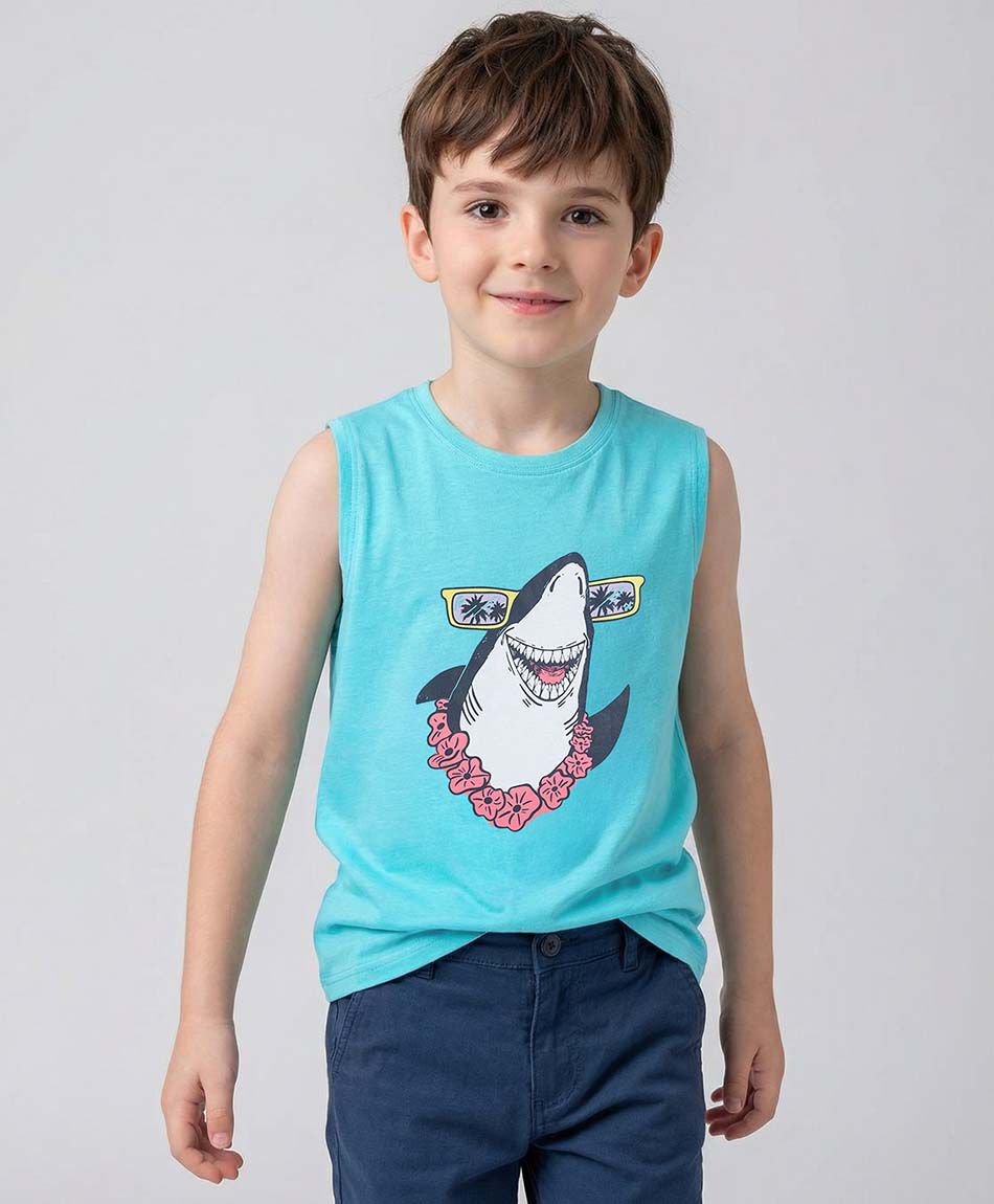 Remera ni&ntilde;o tibur&oacute;n sin mangas