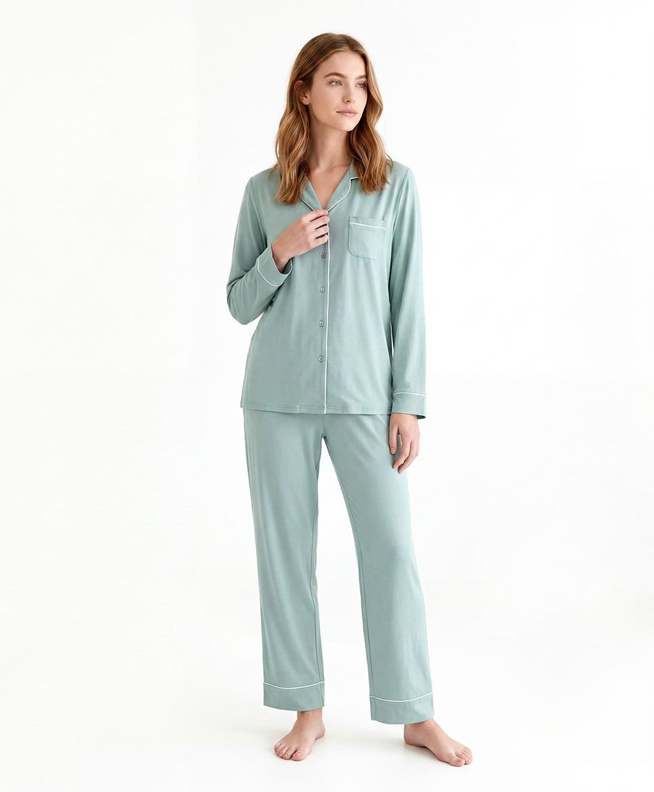 Pijama mujer camisero verde
