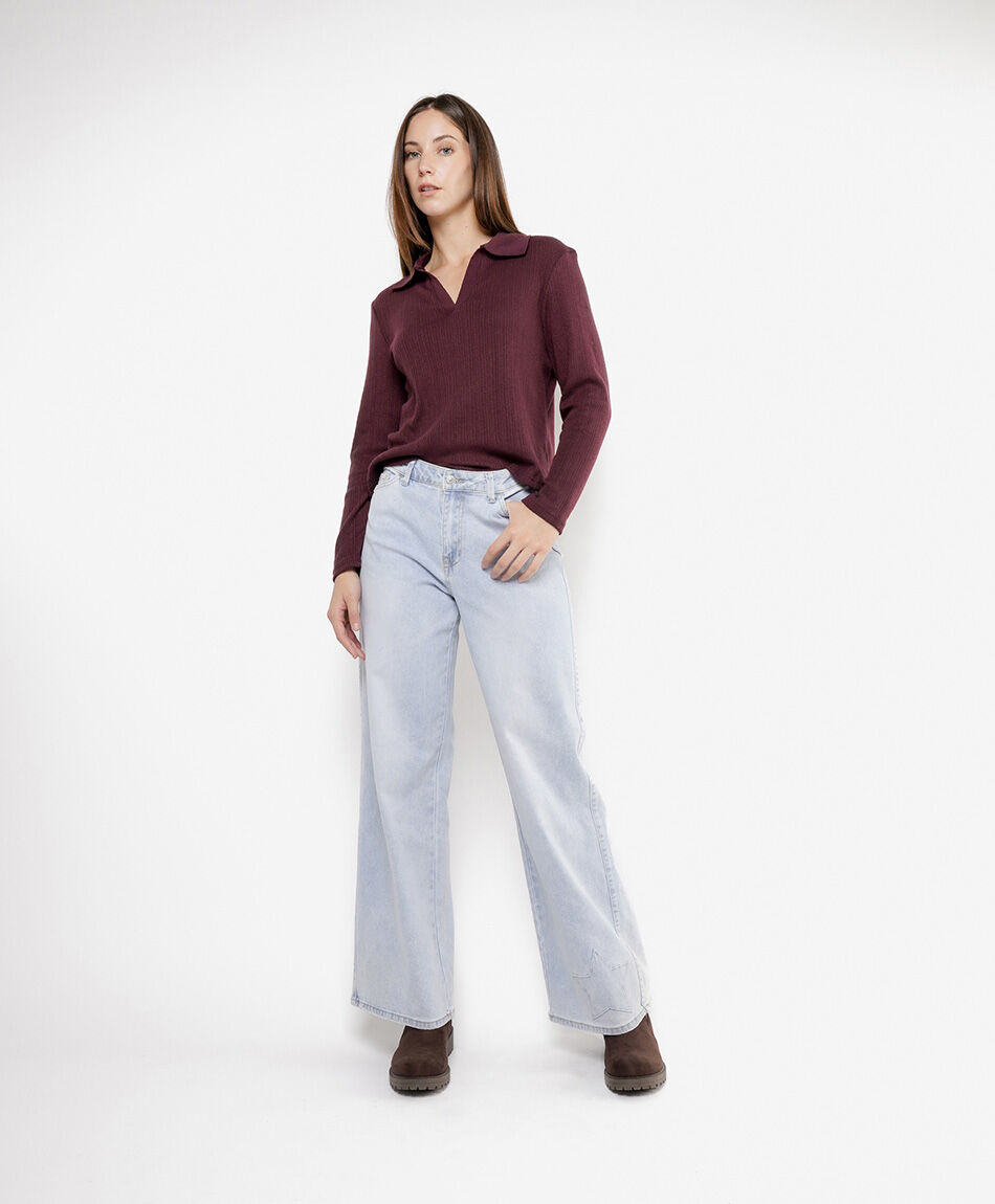 Jeans mujer wide leg bolsillo estrella